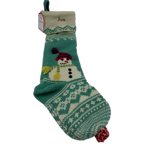 Pottery Barn Kids Ava Holiday Merry and Bright Snowman Knit Christmas Stocking - Picture 1 of 10